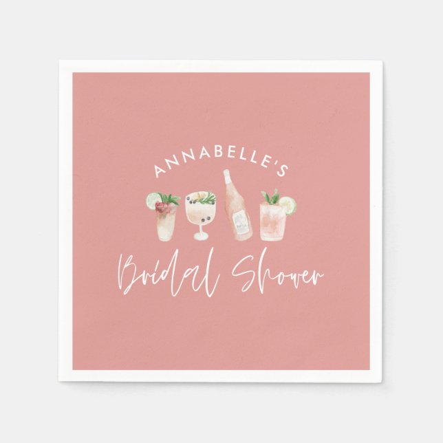 Pink mädchenhaftes, modernes Cocktailskript-Brautp Serviette (Vorderseite)