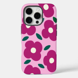 Pink Magenta Abstrakt Retro Blume Muster iPhone 16 Pro Hülle