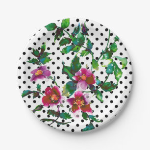 Pink magenta Aquarelltöne Rose Retro Polka Punkte Pappteller