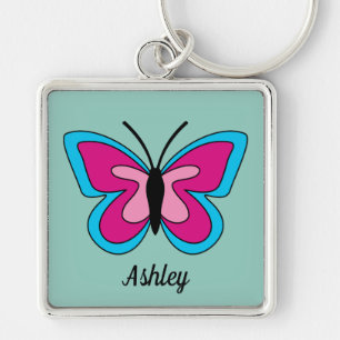 Pink Magenta Blue Butterfly Name hinzufügen Schlüsselanhänger