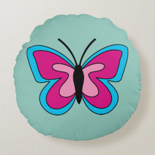 Pink Magenta Blue Butterfly Rundes Kissen
