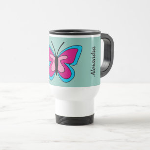 Pink Magenta Blue Butterfly   Text hinzufügen Reisebecher