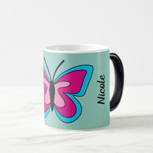Pink Magenta Blue Butterfly   Text hinzufügen Verwandlungstasse