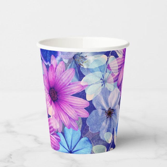 Pink Magenta Blumenmuster Pappbecher (Links)