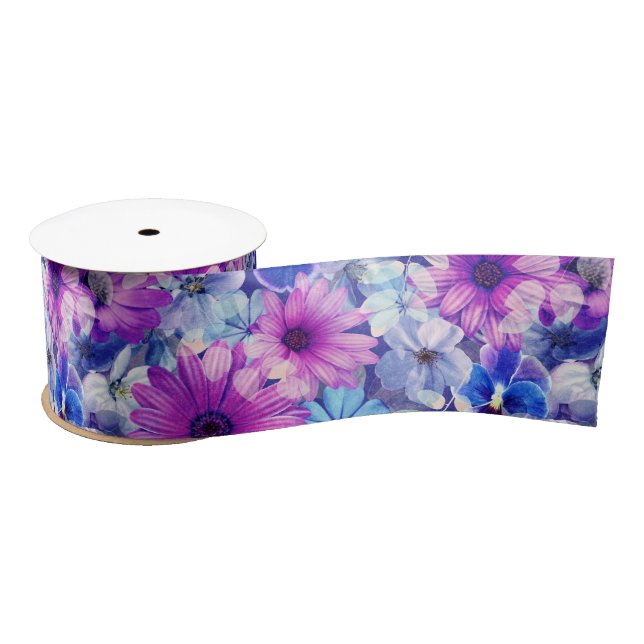 Pink Magenta Blumenmuster Satinband (Spule)