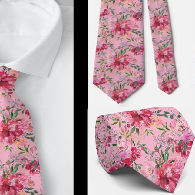 Pink Magenta Flora Neck Tie Krawatte (Von Creator hochgeladen)