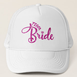 Pink Magenta Glitzer Bridal Weißes Team Braut Hut Truckerkappe