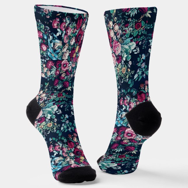 Pink Magenta Green Blue Aquamarin Peony & Rose Blu Socken (Gewinkelt)