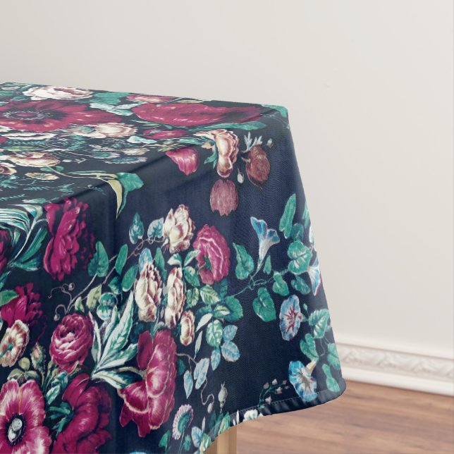 Pink Magenta Green Blue Aquamarin Peony & Rose Blu Tischdecke (Beispiel)