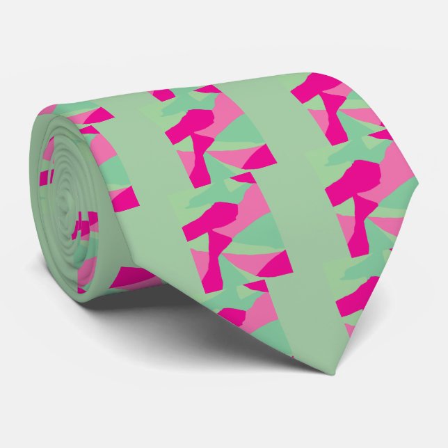 Pink Magenta Green und Minze Grüne Abstrakte Kunst Krawatte (Gerollt)