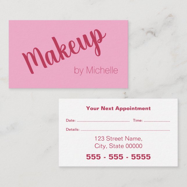 Pink Magenta Makeup Artist Appointing Card Terminkarte (Vorne/Hinten)