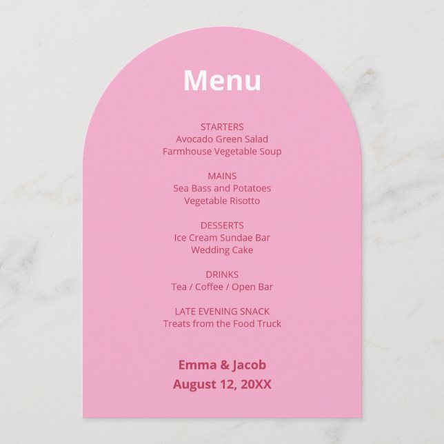 Pink Magenta Modern Wedding Menu Card Einladung (Vorderseite)
