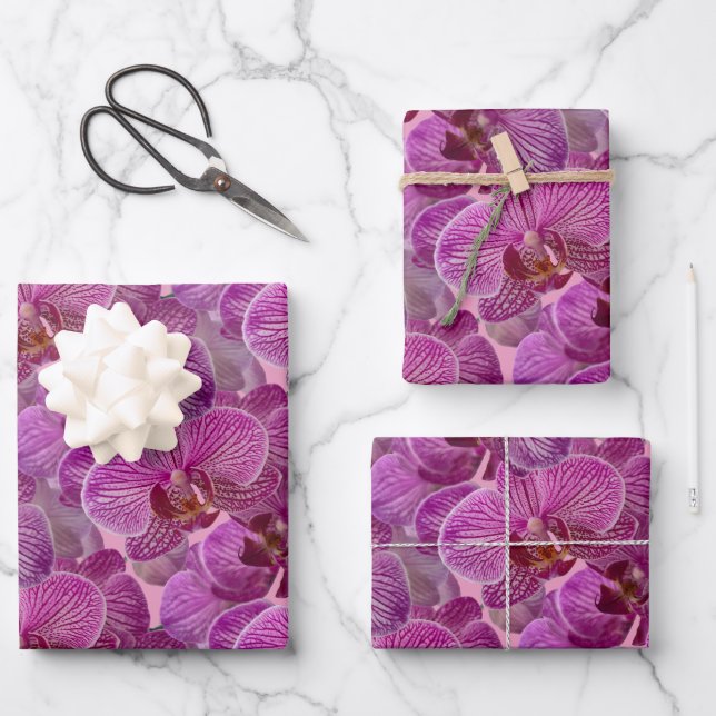 Pink Magenta Orchid Blume Muster Geschenkpapier Set (Vorderseite)