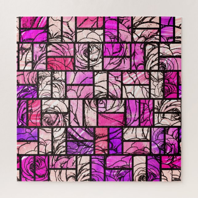 Pink Magenta Schwarz Rose verklebter Glass Look (Vertikal)