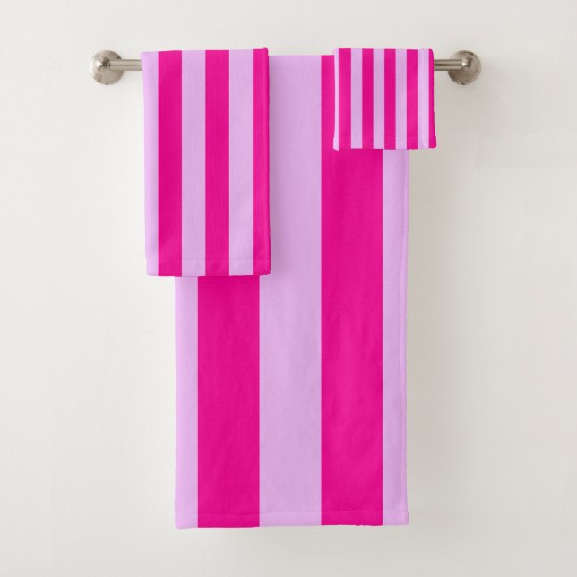 Pink & Magenta Streifen Muster Badhandtuch Set (Insitu)
