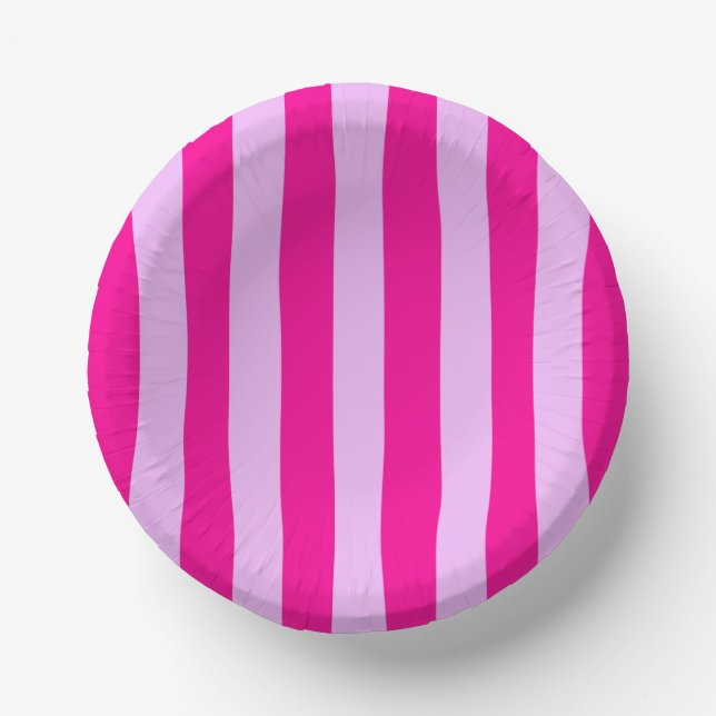 Pink & Magenta Streifen Muster Pappteller (Vorderseite)
