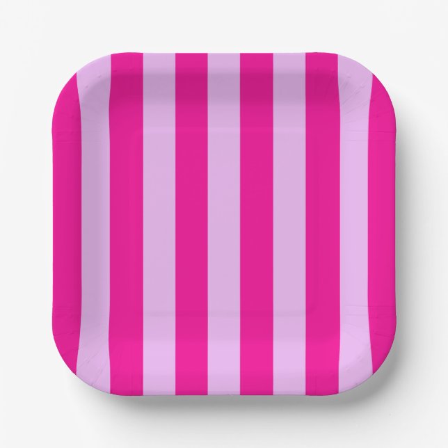 Pink & Magenta Streifen Muster Pappteller (Vorderseite)