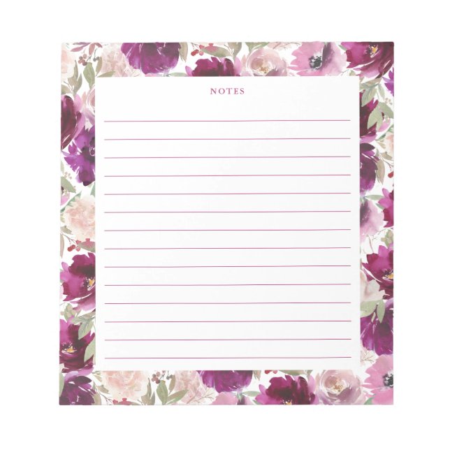 Pink Magenta Watercolor Flores Bloc-notes (Devant)