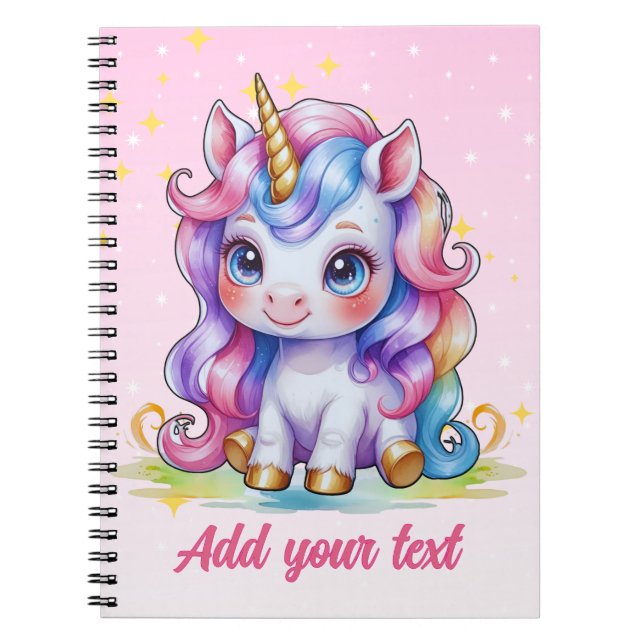 Pink Magic Unicorn Notebook - Personalisierter Nam Notizblock (Vorderseite)