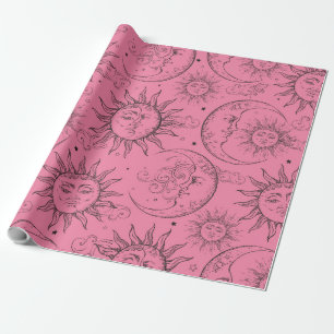 Pink Magic Vintag Celestie Sun Moon Stars Geschenkpapier