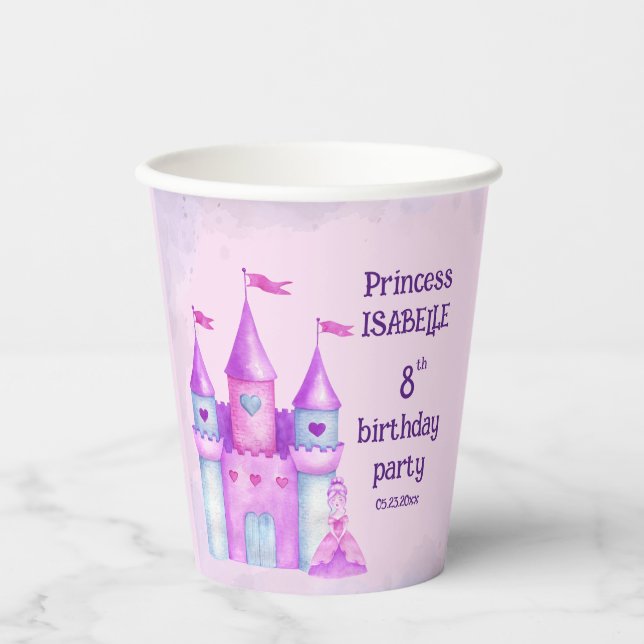 Pink Magical Fairytale Burg Party Pappbecher (Vorderseite)