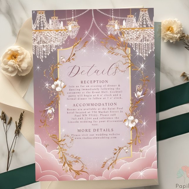 Pink Magical Golden Accent Wedding Begleitkarte (Von Creator hochgeladen)