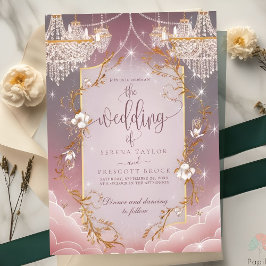 Pink Magical Golden Accent Wedding Einladung