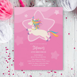 Pink Magical Rainbow Unicorn Girl Birthday Einladung