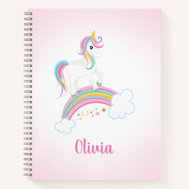 Pink Magical Rainbow Unicorn Personalisiert Notizbuch (Vorderseite)