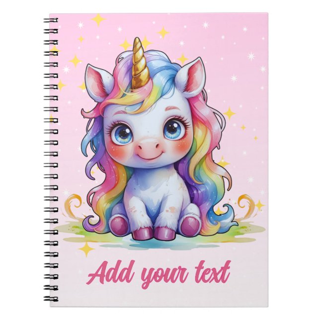 Pink Magical Unicorn Notebook - Individuelle Name Notizblock (Vorderseite)