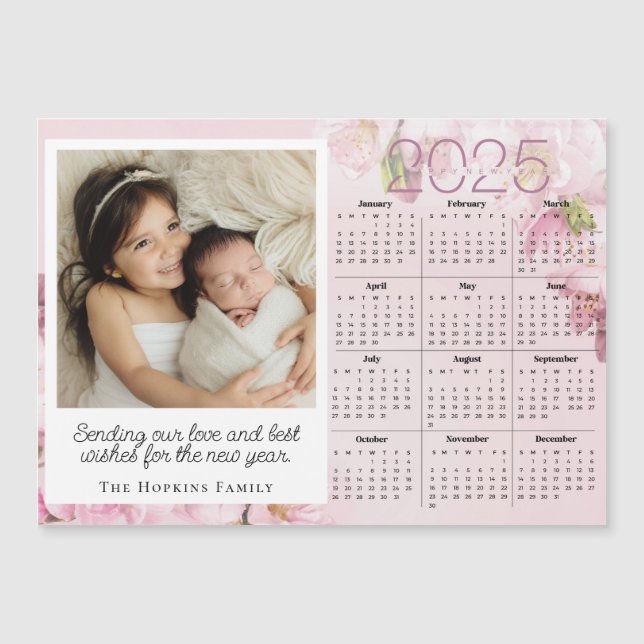 Pink Magnetic Holiday Weihnachtskarte Custom Foto Magnetkarte (Vorderseite)