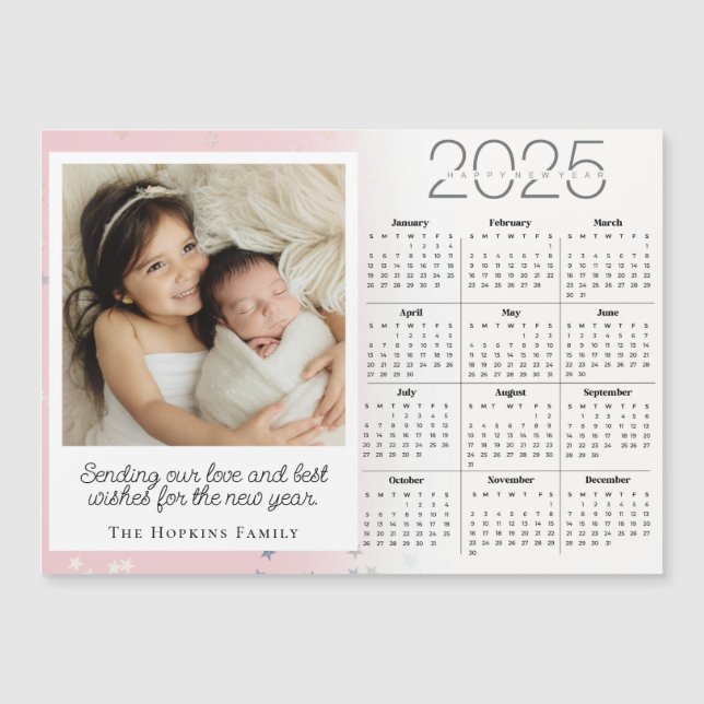 Pink Magnetic Holiday Weihnachtskarte Custom Foto Magnetkarte (Vorderseite)