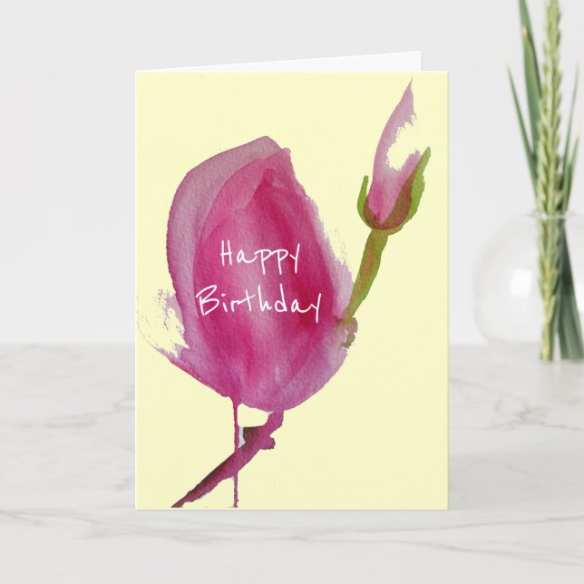 Pink Magnolia Aquarell Blume Geburtstag Dankeskarte (Vorderseite)