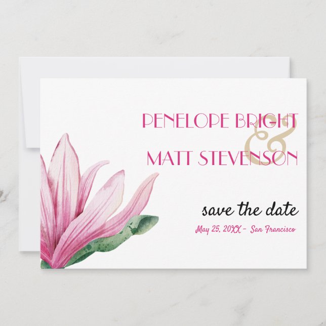 Pink Magnolia Blume WEDEN SPEICHERN DAS DATUM Einladung (Vorderseite)