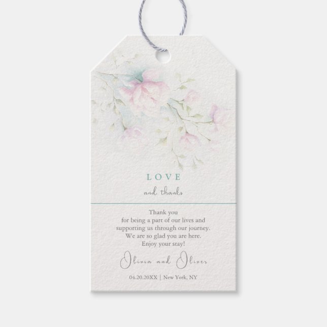 Pink Magnolia Hochzeit Liebe und Dank Geschenkanhänger (Vorderseite)
