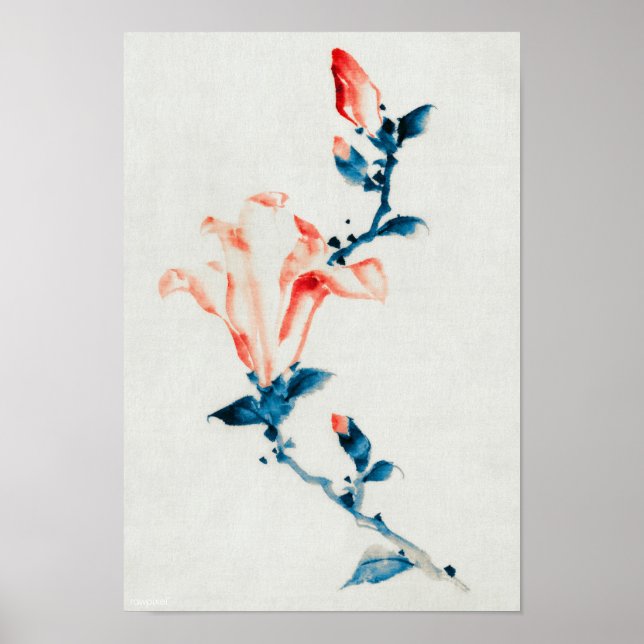 Pink Magnolia, Hokusai, Ukiyo-e Poster (Vorne)