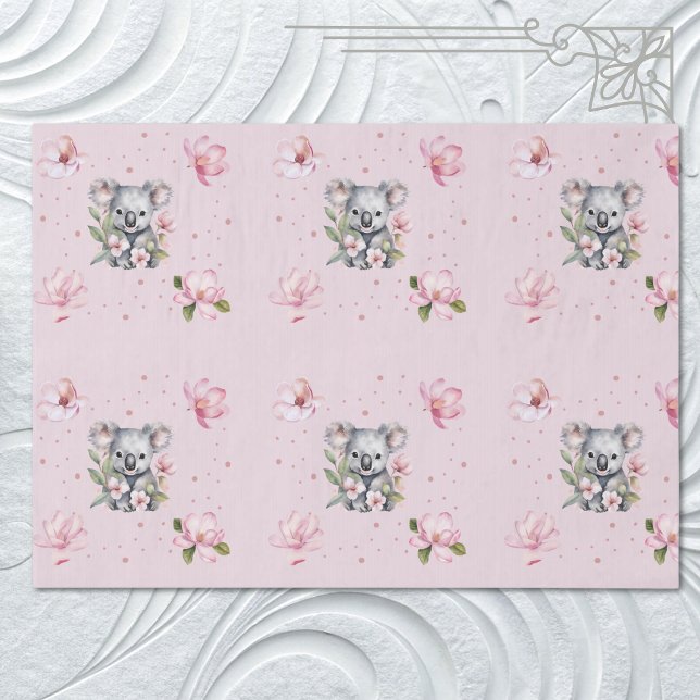 Pink Magnolia Koala Bear Watercolor Geschenk Seidenpapier (Von Creator hochgeladen)