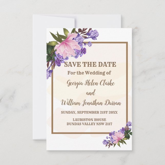 Pink Magnolia Lavender Floral Save the Date Einladung (Vorderseite)