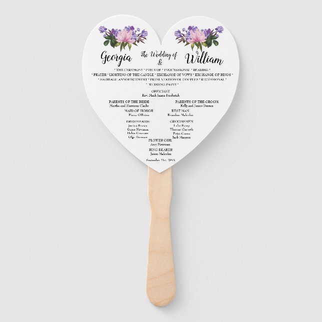 Pink Magnolia Lavender Floral Wedding Menü Fan Fächer (Vorderseite)