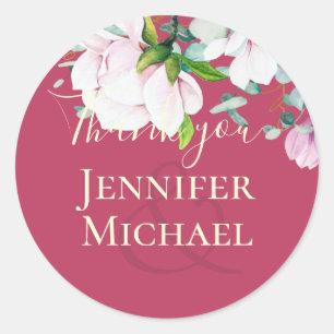 Pink Magnolia mit Gelben Gastgeschenk Hochzeit Ges Runder Aufkleber