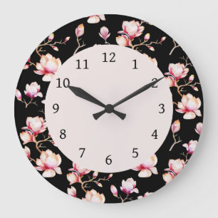 Pink Magnolia-Muster {pflücke deine Farbe} Große Wanduhr