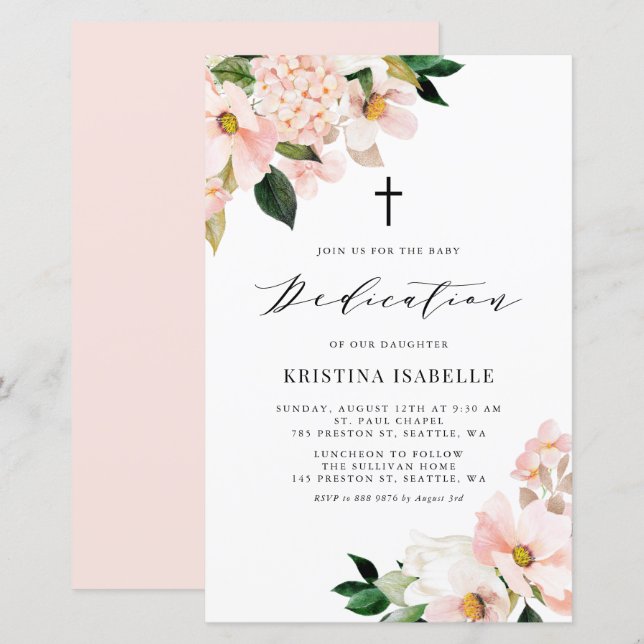 Pink Magnolia und Hydrangea Kinderbetreuung Einlad (Vorne/Hinten)