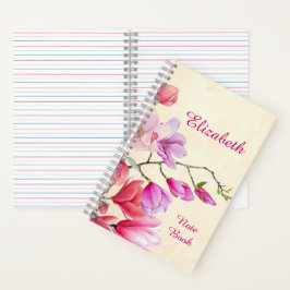 Pink Magnolia Wasserfarbe Personalisiert Notizbuch