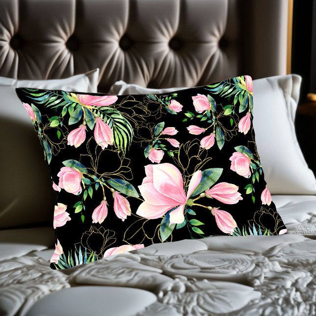 Pink Magnolia Wasserfarben Muster Kissenbezug (Pink Magnolia Pillow Case)