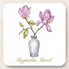 Pink Magnolia Watercolor Botanical Getränkeuntersetzer