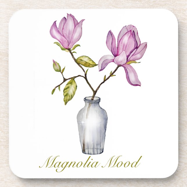 Pink Magnolia Watercolor Botanical Getränkeuntersetzer (Vorderseite)