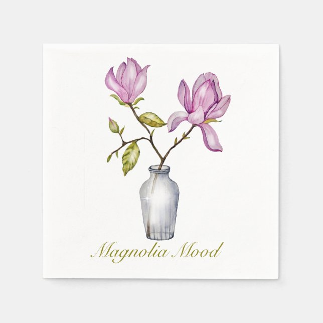 Pink Magnolia Watercolor Botanical Serviette (Vorderseite)