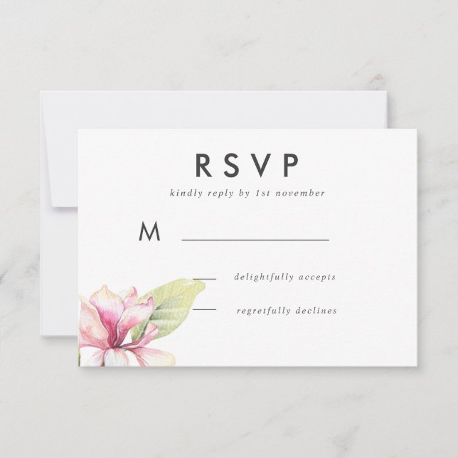 Pink Magnolia Watercolor Hochzeitsreaktion RSVP Karte (Vorderseite)