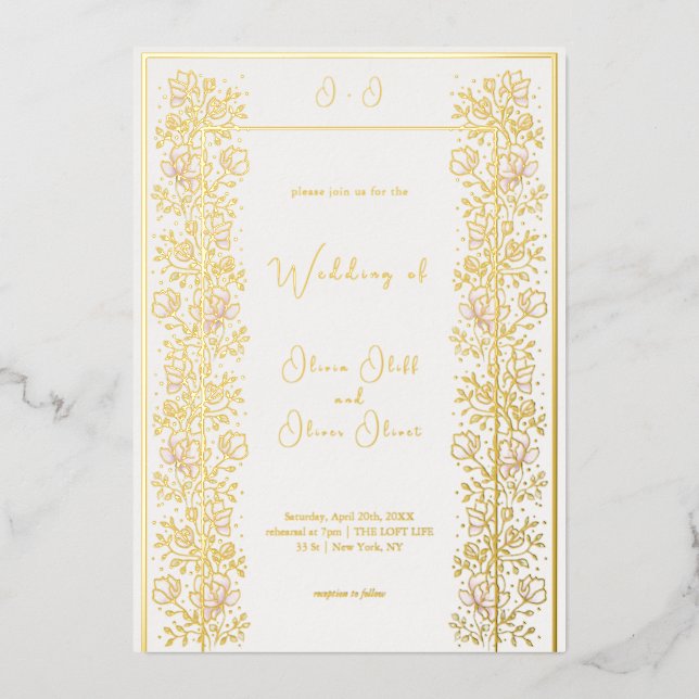 Pink Magnolia Wedding Folieneinladung (Vorderseite)