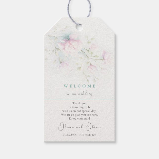 Pink Magnolia Wedding Willkommen Geschenkanhänger (Vorderseite)